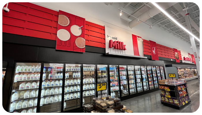 custom built wood signs at grocery store 