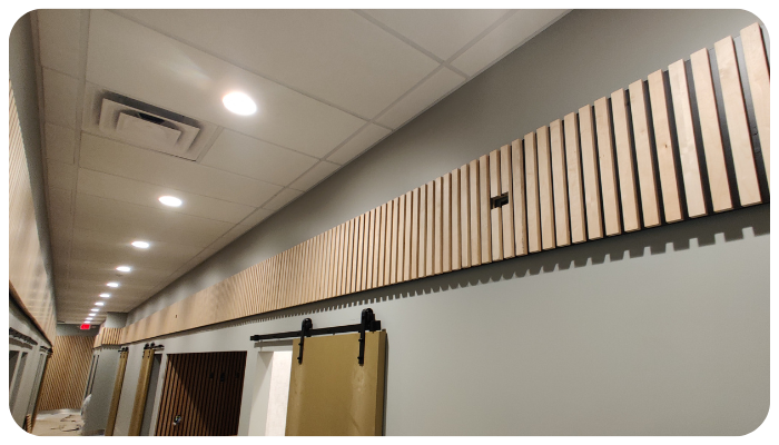 custom built wood panels in a commercial space 